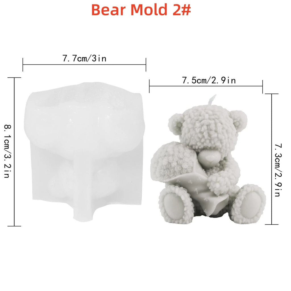 3D Heart-Shaped Teddy Bear Silicone Mold for Epoxy, Plaster, and Candle Making - Perfect Home Decor Ideas Gift