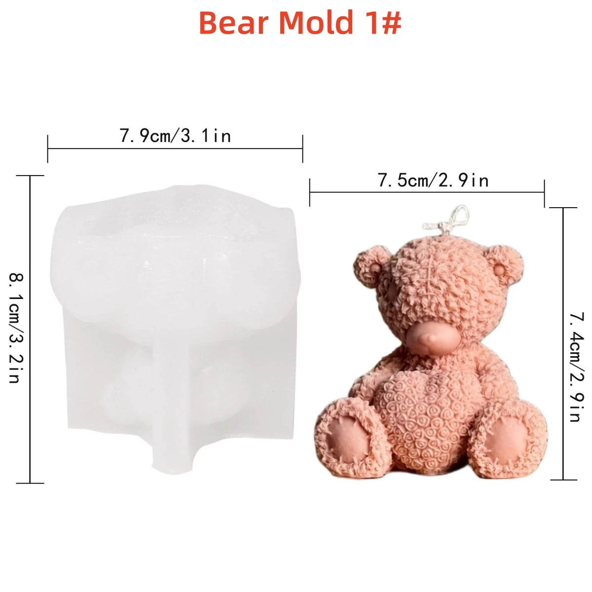 3D Heart-Shaped Teddy Bear Silicone Mold for Epoxy, Plaster, and Candle Making - Perfect Home Decor Ideas Gift