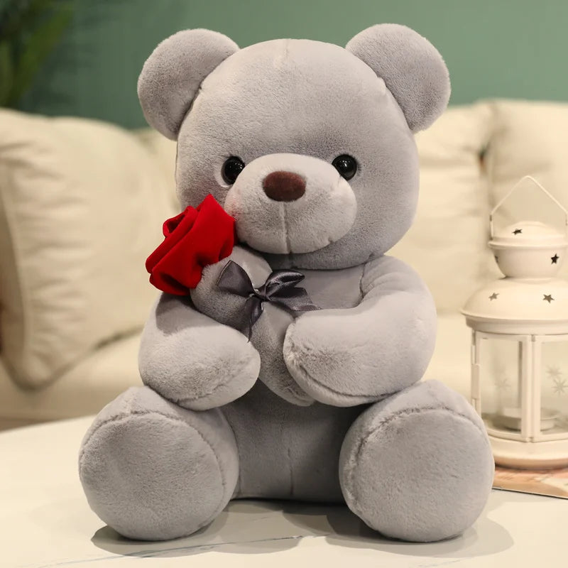 Cute Teddy Bear Plush Toy Stuffed Animals Bear with Roses Flower Kids Toys Valentine’s Day Gift for Girls and Women