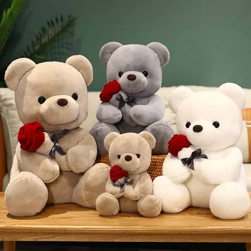 Cute Teddy Bear Plush Toy Stuffed Animals Bear with Roses Flower Kids Toys Valentine’s Day Gift for Girls and Women