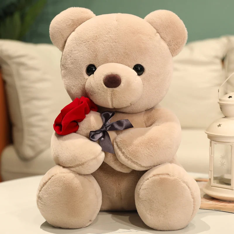 Cute Teddy Bear Plush Toy Stuffed Animals Bear with Roses Flower Kids Toys Valentine’s Day Gift for Girls and Women