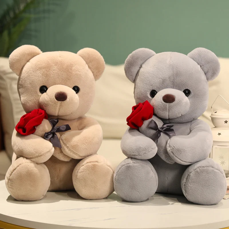 Cute Teddy Bear Plush Toy Stuffed Animals Bear with Roses Flower Kids Toys Valentine’s Day Gift for Girls and Women