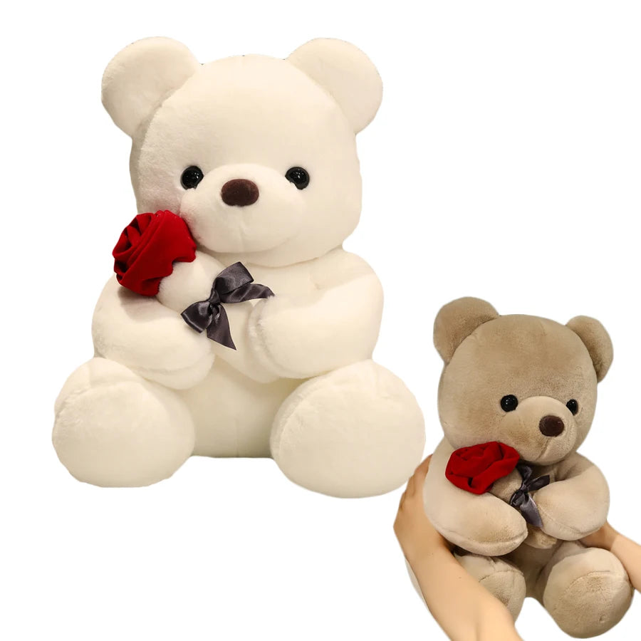Cute Teddy Bear Plush Toy Stuffed Animals Bear with Roses Flower Kids Toys Valentine’s Day Gift for Girls and Women
