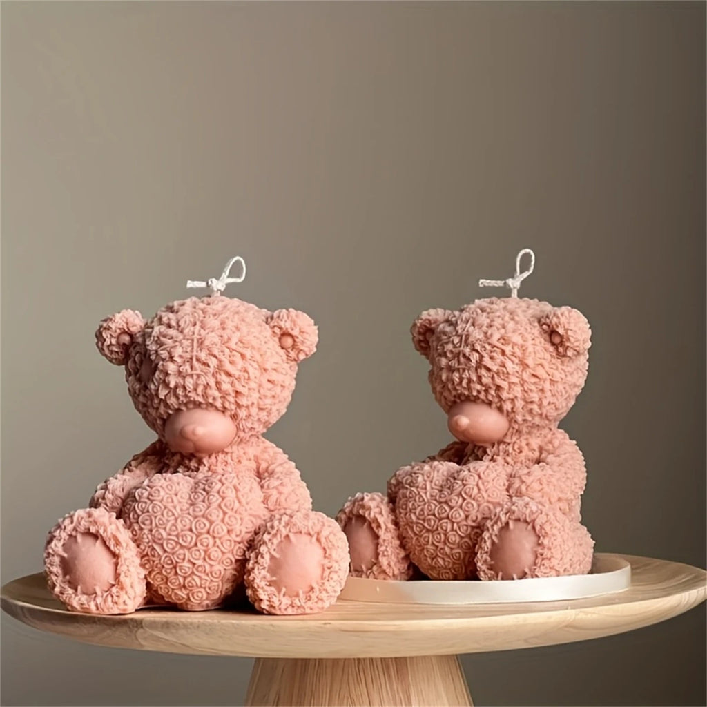 3D Heart-Shaped Teddy Bear Silicone Mold for Epoxy, Plaster, and Candle Making - Perfect Home Decor Ideas Gift
